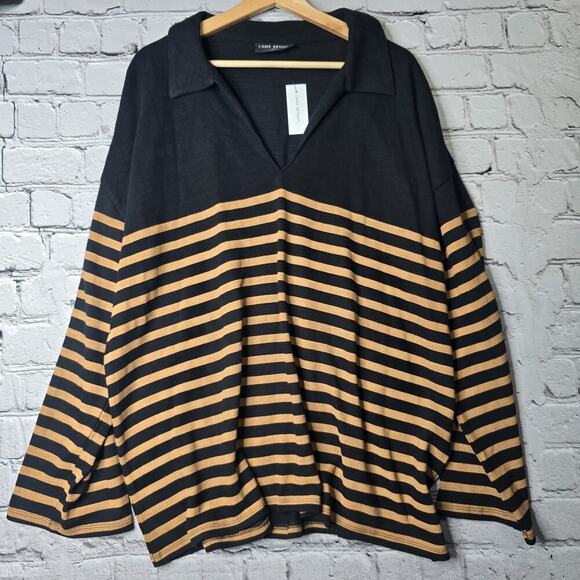 Lane Bryant Striped Relaxed Fit Drop Shoulder Long Sleeve Sailor Collar New 22/4 - Picture 1 of 10